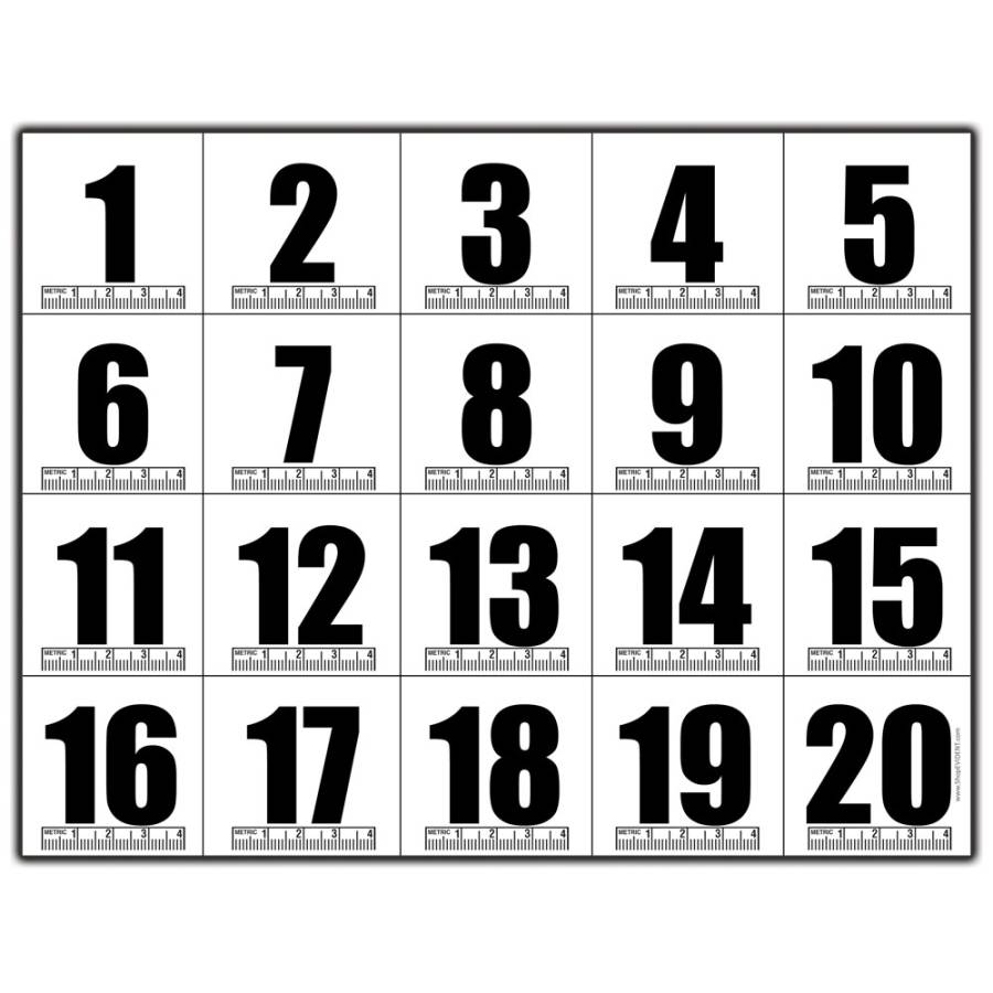 1-20 White Adhesive Numbers - 10 sets